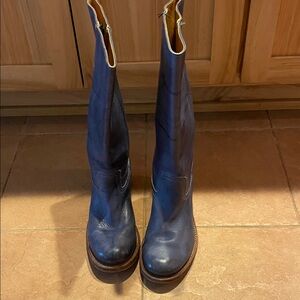 Frye Women's Dark Blue Leather Heeled Boots
